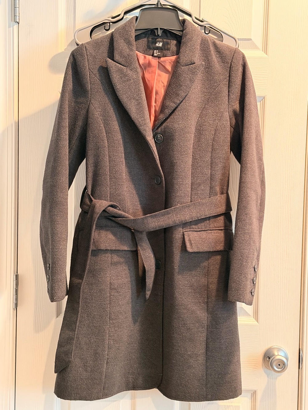 H&M Women's Gray Belted Trench Coat with Coral Lining